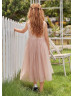 Blush Satin Tulle Sequin Appliques Flower Girl Dress Photoshoot Dress